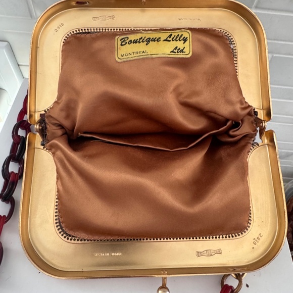 Vtg MCM  Whiting & Davis Tortoise Enamel Mesh Gold Framed Purse Bag Lucid Chain - Picture 3 of 15